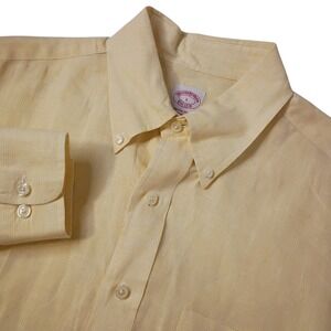 Brooks Brothers Irish Linen Shirt Mens Large Traditional Fit Yellow Pocket Dress